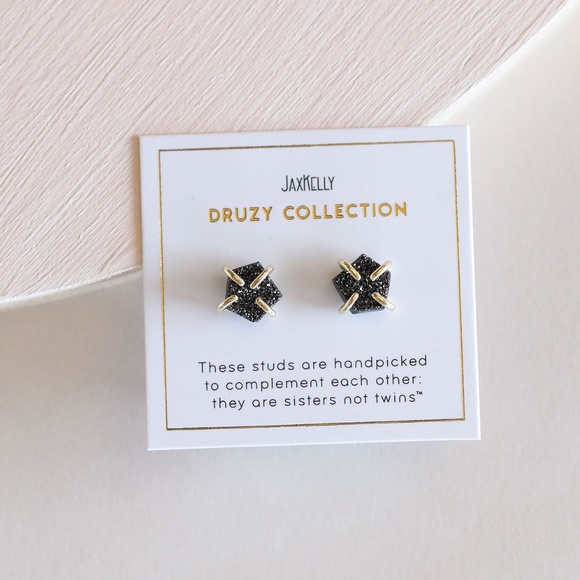 Black Druzy Prong Earrings *NEW* - Picture 1 of 4
